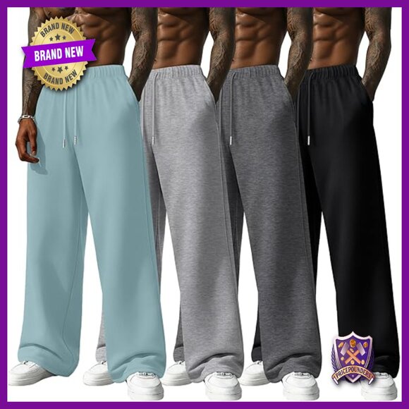 Men's Lightweight Sweatpants 4 Pack Drawstring Joggers Athletic Lounge Pants